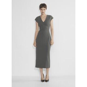 Aritzia Olive Gray V-Neck Midi Dress